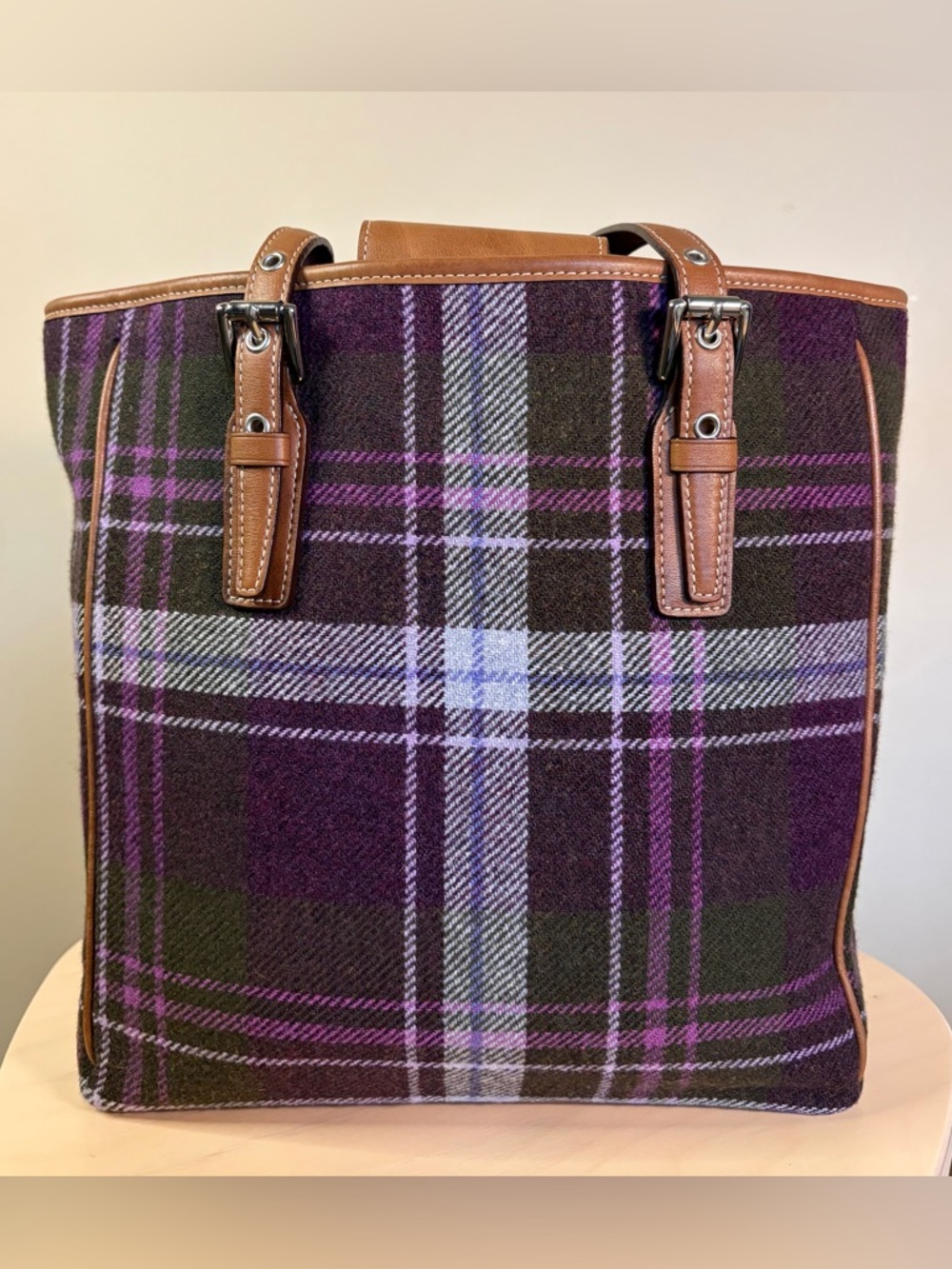 Vintage COACH Hampton Purple Tartan Plaid Wool Leather 83222 EUC - Picture 11 of 17